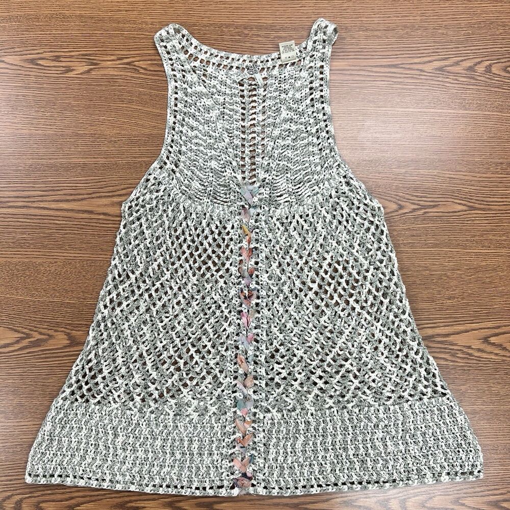BKE Buckle Crochet Boho Sleeveless Gray Woven Mini Dress Tunic Womens S‎ Coverup